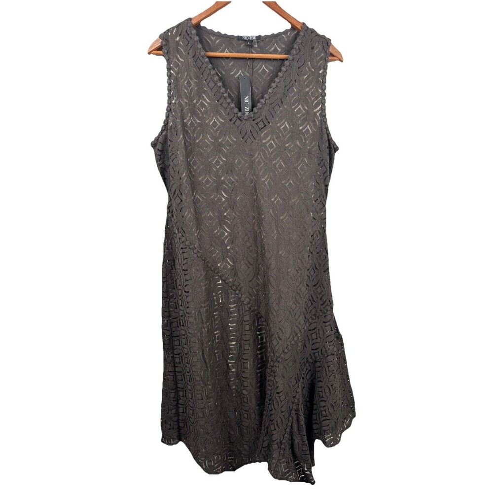 Nic+Zoe NWT Boutique Dark Truffle Sleeveless Lace Dress W/ Slip Women Size Large